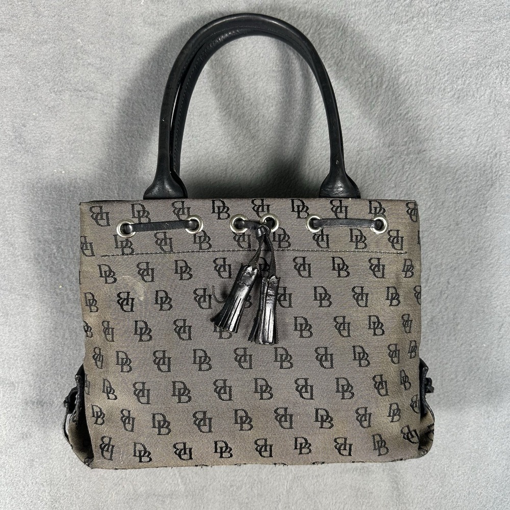 Dooney & Bourke Monogram Canvas Tassel Tote Bag Y2K Brown Black Shoulder Purse
